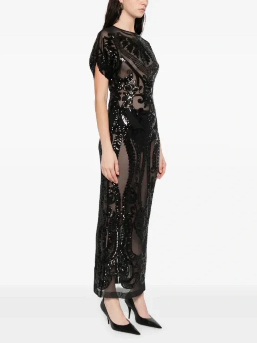 Norma Kamali Black Sheer Sequin Maxi Dress - Picture 2 of 2